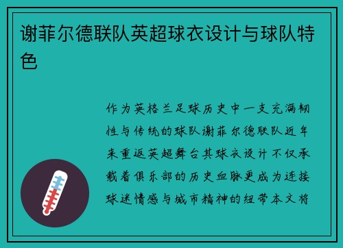 谢菲尔德联队英超球衣设计与球队特色